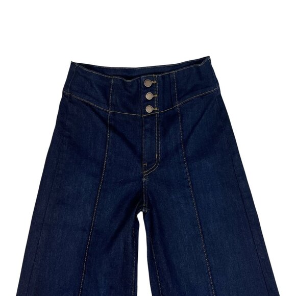 O2 Denim Front Seam Wide Leg Jeans Size 27 Trouser High Rise Dark Wash PW508 - Picture 6 of 12